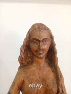 Statue Naissance de Vénus Naïade Nu Féminin Bois Sculpté Ancien Sculpture France
