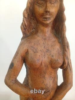 Statue Naissance de Vénus Naïade Nu Féminin Bois Sculpté Ancien Sculpture France