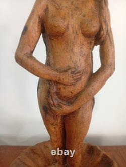 Statue Naissance de Vénus Naïade Nu Féminin Bois Sculpté Ancien Sculpture France