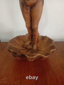 Statue Naissance de Vénus Naïade Nu Féminin Bois Sculpté Ancien Sculpture France