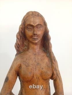 Statue Naissance de Vénus Naïade Nu Féminin Bois Sculpté Ancien Sculpture France