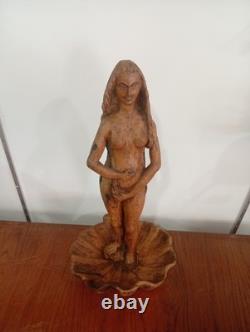 Statue Naissance de Vénus Naïade Nu Féminin Bois Sculpté Ancien Sculpture France