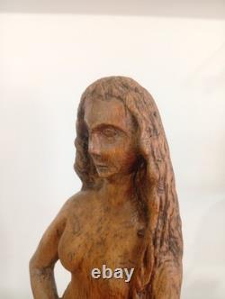 Statue Naissance de Vénus Naïade Nu Féminin Bois Sculpté Ancien Sculpture France