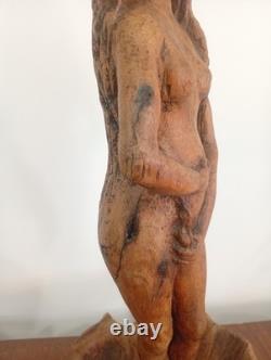 Statue Naissance de Vénus Naïade Nu Féminin Bois Sculpté Ancien Sculpture France