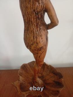 Statue Naissance de Vénus Naïade Nu Féminin Bois Sculpté Ancien Sculpture France
