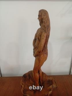Statue Naissance de Vénus Naïade Nu Féminin Bois Sculpté Ancien Sculpture France
