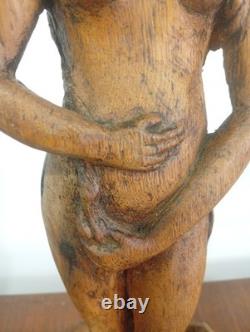 Statue Naissance de Vénus Naïade Nu Féminin Bois Sculpté Ancien Sculpture France