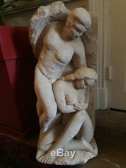 Statue Sculpture Ancienne Marius Bruel Couple Enlacé Annéé 70 Museable