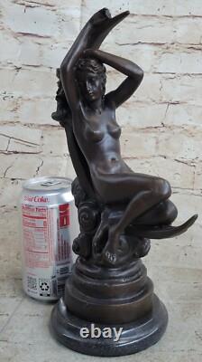 Statue Sculpture Bronze Ancienne Roche Femme Nu Lune Croissant Signée Fait Main