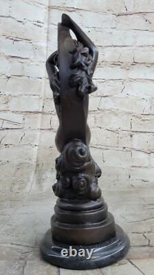Statue Sculpture Bronze Ancienne Roche Femme Nu Lune Croissant Signée Fait Main