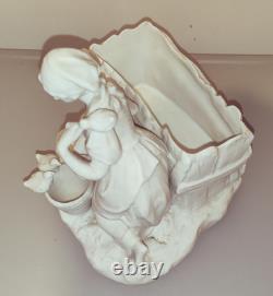 Statue Sculpture Jardinière en biscuit De Porcelaine Époque 1900 Ancien Signé