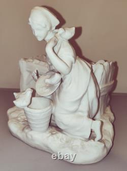 Statue Sculpture Jardinière en biscuit De Porcelaine Époque 1900 Ancien Signé