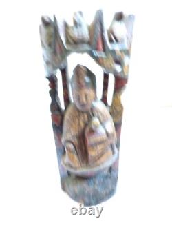 Statue Statuette religieuse tres ancienne en bois peint Vierge et l enfant
