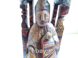 Statue Statuette religieuse tres ancienne en bois peint Vierge et l enfant