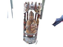 Statue Statuette religieuse tres ancienne en bois peint Vierge et l enfant