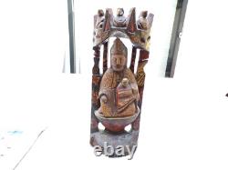 Statue Statuette religieuse tres ancienne en bois peint Vierge et l enfant