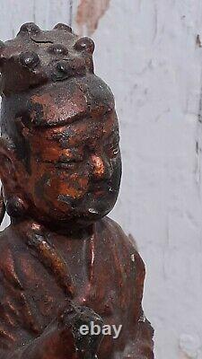 Statue ancienne MING dignitaire en bronze laqué doré