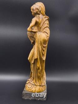 Statue ancienne Vierge à l'Enfant Sculpture religieuse détaillée AS signé