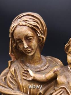 Statue ancienne Vierge à l'Enfant Sculpture religieuse détaillée AS signé