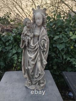 Statue ancienne Vierge à l'Enfant plâtre / pierre reconstituée 70 cm