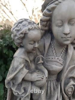 Statue ancienne Vierge à l'Enfant plâtre / pierre reconstituée 70 cm