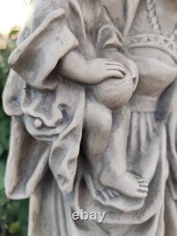 Statue ancienne Vierge à l'Enfant plâtre / pierre reconstituée 70 cm