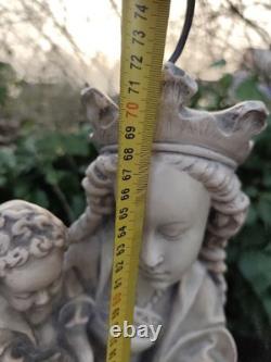 Statue ancienne Vierge à l'Enfant plâtre / pierre reconstituée 70 cm