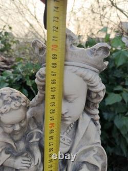 Statue ancienne Vierge à l'Enfant plâtre / pierre reconstituée 70 cm