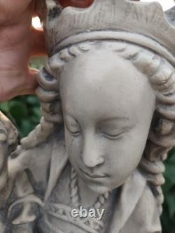 Statue ancienne Vierge à l'Enfant plâtre / pierre reconstituée 70 cm