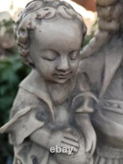 Statue ancienne Vierge à l'Enfant plâtre / pierre reconstituée 70 cm