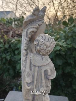 Statue ancienne Vierge à l'Enfant plâtre / pierre reconstituée 70 cm