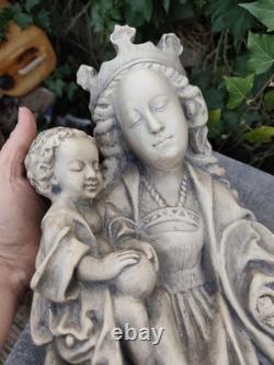 Statue ancienne Vierge à l'Enfant plâtre / pierre reconstituée 70 cm