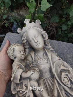 Statue ancienne Vierge à l'Enfant plâtre / pierre reconstituée 70 cm