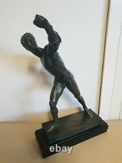 Statue ancienne en bronze a patine brune un athlète signé E MARDINI 7kgs800