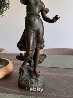 Statue ancienne en régule Chrysanthème par Louis Guillemin Art Nouveau