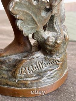 Statue ancienne en régule Chrysanthème par Louis Guillemin Art Nouveau