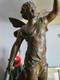 Statue Ancienne En R&eacute;gule Sign&eacute;e Doriot Putto (ange Ail&eacute;) 44 Cm -xixe Siecle