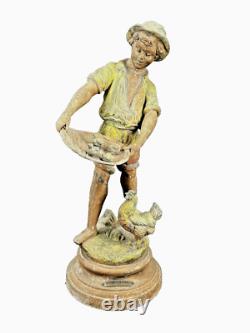 Statue ancienne régule signé Georges Omerth enfant a la Ferme sculpture 42 cm