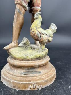 Statue ancienne régule signé Georges Omerth enfant a la Ferme sculpture 42 cm