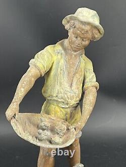 Statue ancienne régule signé Georges Omerth enfant a la Ferme sculpture 42 cm