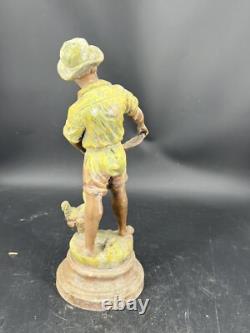 Statue ancienne régule signé Georges Omerth enfant a la Ferme sculpture 42 cm