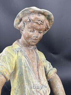 Statue ancienne régule signé Georges Omerth enfant a la Ferme sculpture 42 cm