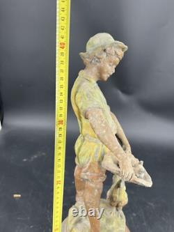Statue ancienne régule signé Georges Omerth enfant a la Ferme sculpture 42 cm