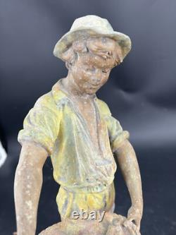 Statue ancienne régule signé Georges Omerth enfant a la Ferme sculpture 42 cm