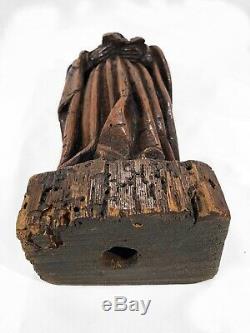Statue bois ancienne moine en lecture wood reading monk 42cm