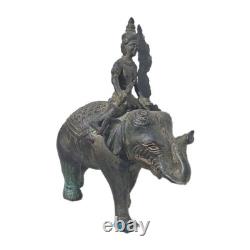 Statue bronze Asie. Sculpture Ancienne mythologie animal élephant et figure