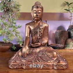 Statue de Bouddha en bois Thaïlande doré à la feuille Siddharta sculpture ancien