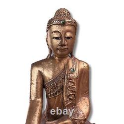 Statue de Bouddha en bois Thaïlande doré à la feuille Siddharta sculpture ancien