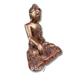 Statue de Bouddha en bois Thaïlande doré à la feuille Siddharta sculpture ancien