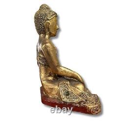 Statue de Bouddha en bois Thaïlande doré à la feuille Siddharta sculpture ancien